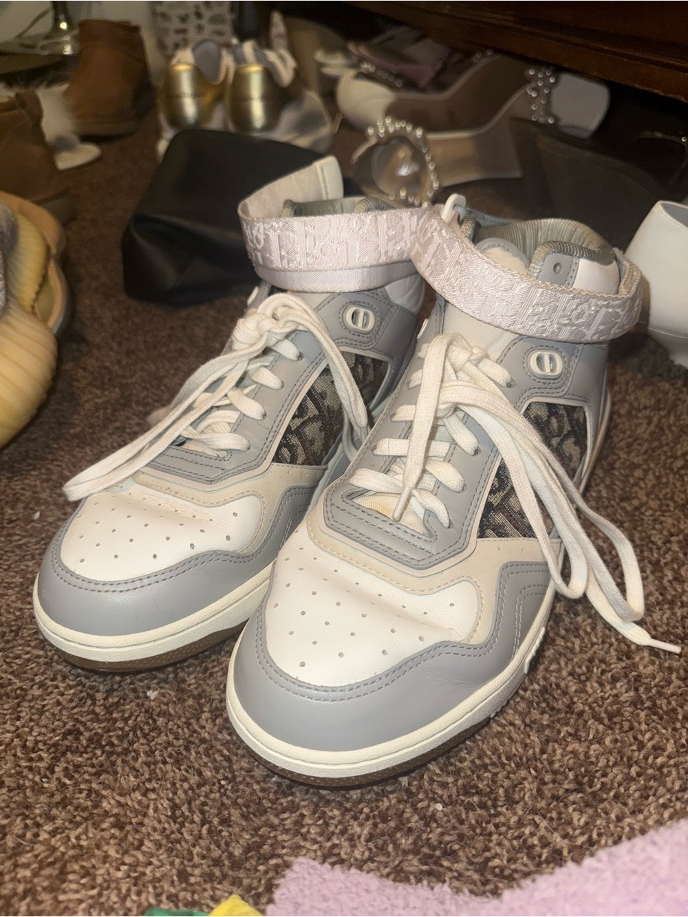 Christian Dior High-Top Sneakers in White & Gray